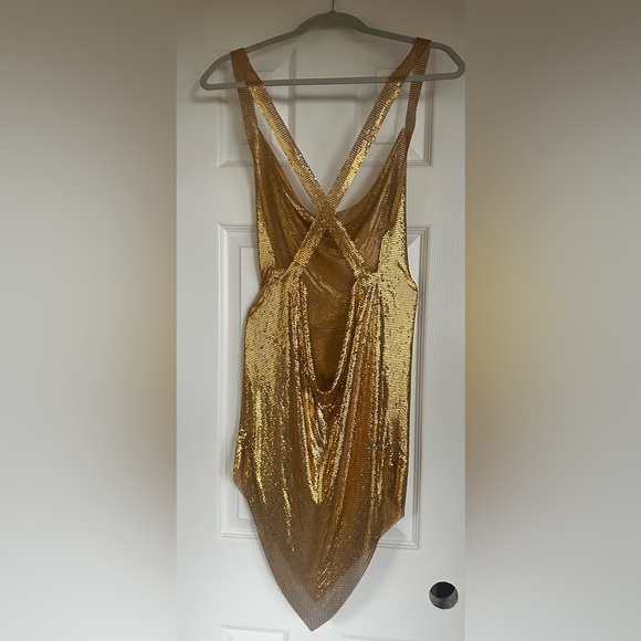 Gold Asymmetrical Slit Cocktail Dress - Picture 7 of 7